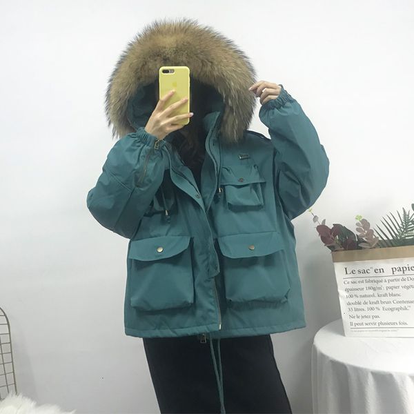 

raccoon collar winter coat, thick warm white duck feathers, hood, raincoat, loose park, new things in 2020