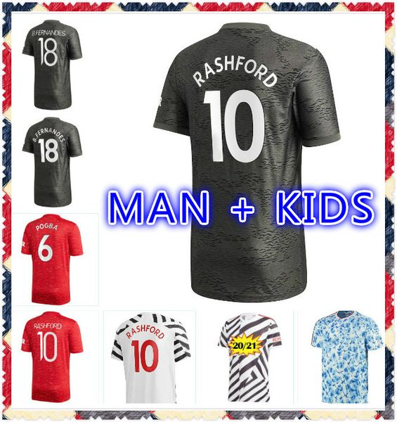 

20 21 men and kids kit cavani rashford soccer jersey home 2019 2020 2021 man pogba alexi rashford lingard maguire football shirt, Black;yellow