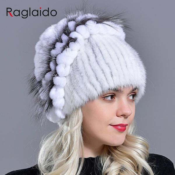 

raglaido российские knittd норковые шапки для женщин real ушанки с мехом украшения цветочные шапочки растянутыми снег hat lq11210, Blue;gray