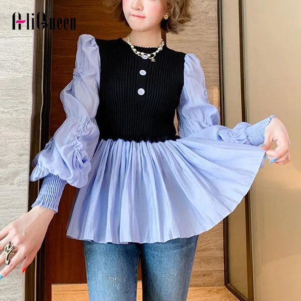 

autumn women lantern sleeve o neck knitted ruffles sweater female girl's casual black korean pullover womens sweaters, White;black