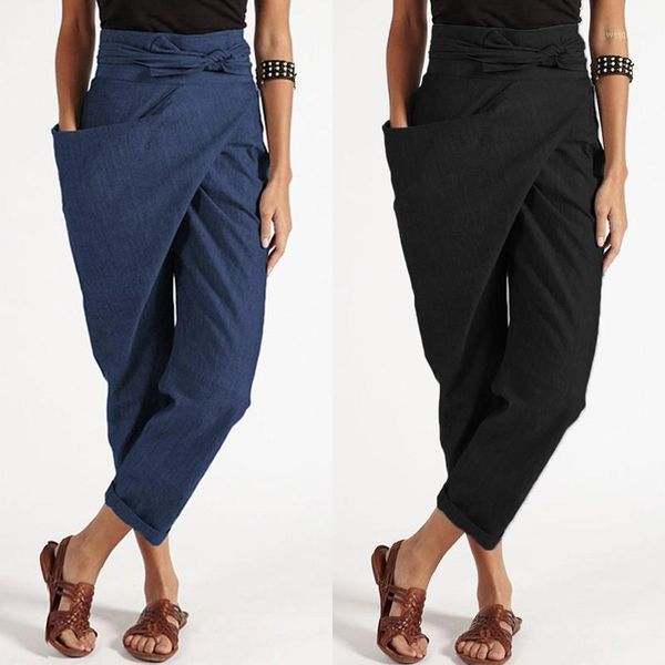 

plus size women harem pants 2020 zanzea elegant turnip pantalon casual long palazzo fashion pockets side zipper cropped trousers1, Black;white