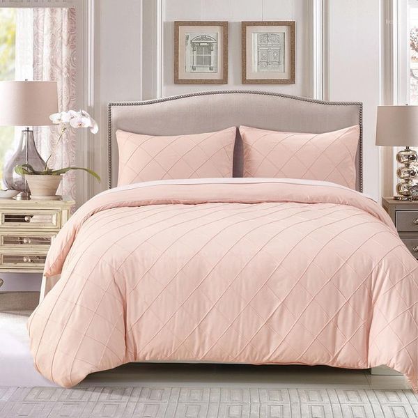 

solid pink color lattice pattern twist quilt cover  king duvet cover pillowcase home bedding set 3pcs us size #3051