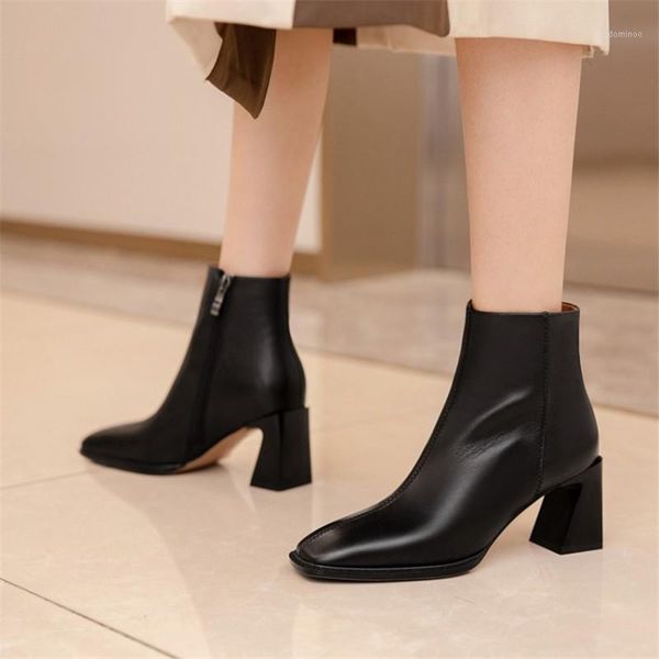 

pxelena fashion strange high heels ankle boots women natural genuine leather plus size 34-43 autumn winter shoes lady 2020 black1, Black