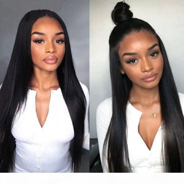 

brazilian lace front human hair wigs for black women full lace straight wig with baby hair natural hairline, Black;brown