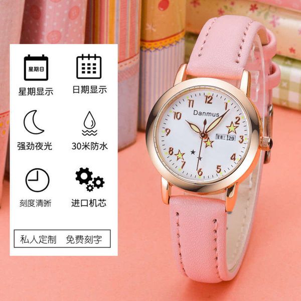 

korean children's watch female student waterproof version simple girl girl junior high school pupil girl luminous pointer, Slivery;brown