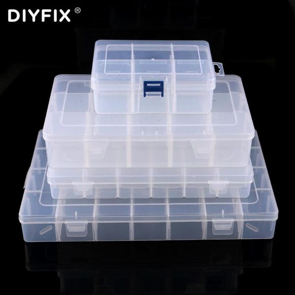 

plastic transparent storage box adjustable grid electronic parts screw container nail art accessories organizer storage cases