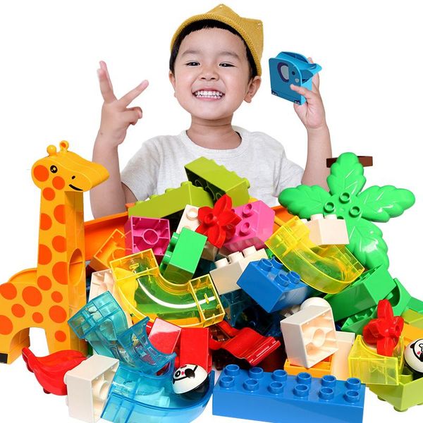 

big size diy marble race run building blocks accessories funnel slide compatible duploed bricks block toys for children kid gift qylfuq