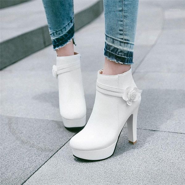

boots ymechic 2021 fashion white bride wedding high heels women flower date party shoes black platform plus size ankle boot1