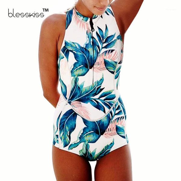 

blesskiss sleeveless printed flower one piece swimsuit 2020 padded wetsuit bathing suits surfing swimsuit for women swimwear1, White;black