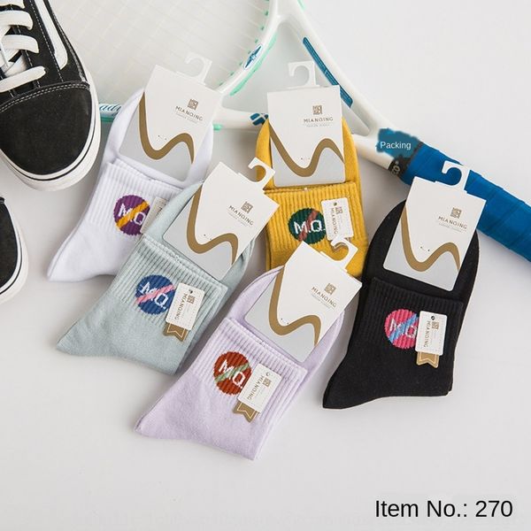 

8f1g4 women's autumn and winter women's tube cotton medium color sports fashionable sockscandy letter candy medium student socks s, Black