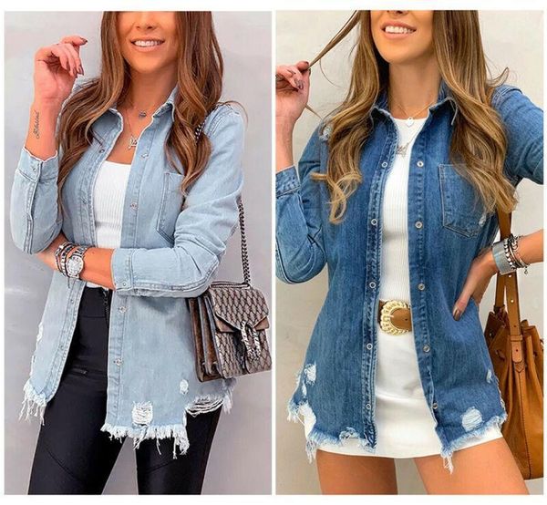 

hirigin women fashion long sleeve jeans slim frayed suit coat work jacket casual coat 2020 new1, Black;brown