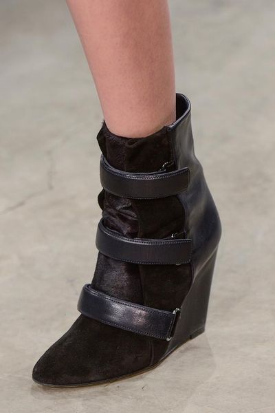 

runway pointed toe ankle boots leather wedge boots woman fashion short buckle strap black beige