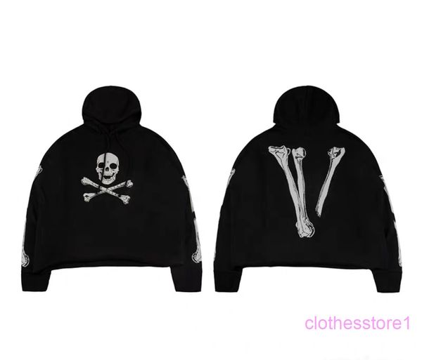

fashion brand ins hoodie skull v and lone sweater 19fw halloween limited print long sleeve hooded sweater loose couple casual, Black