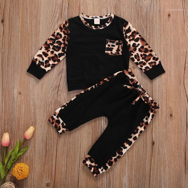 

baby girl boy long sleeve suit leopard stitching round neck t-shirt and elastic long pants 2pcs casual baby clothes set1, White