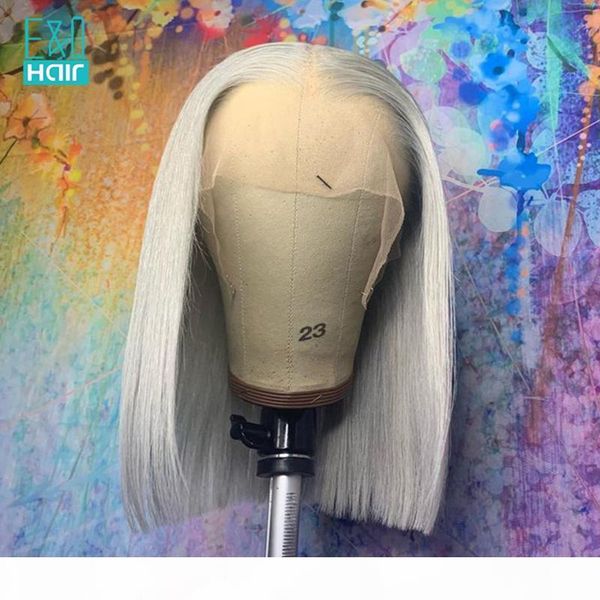 

grey color part lace wig short bob lace front human hair wigs for women pre plucked brazilian remy transparent wig 180%, Black;brown