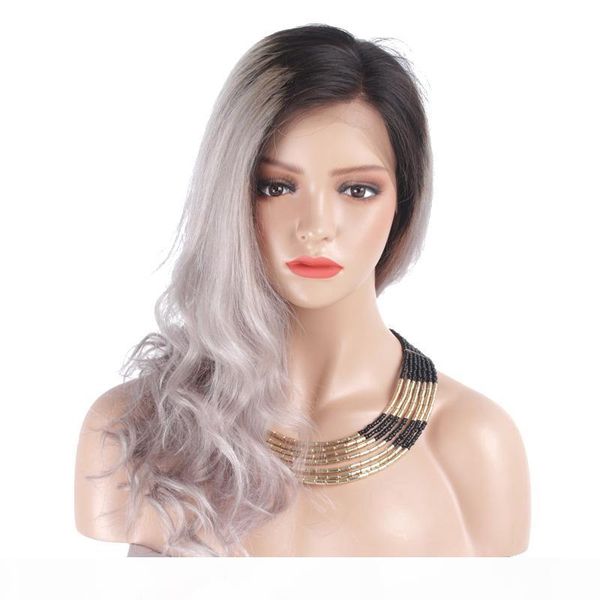

t1b grey glueless lace front human wig with baby hair pre plucked 150 density brazilian remy hair ombre human hair wigs, Black;brown