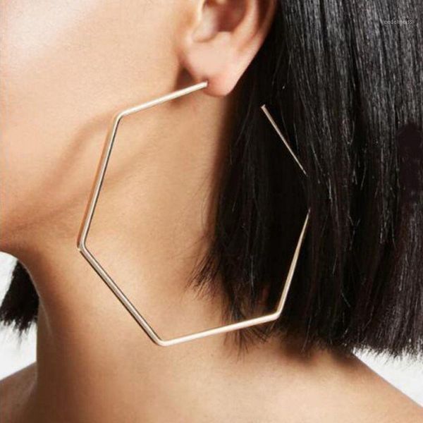 Huggie Huggie Simple Wild Wild Freating Punk Exagerado Big Hexágono Geométrico Prata Earings Wholesale Party Dedicated Brincos