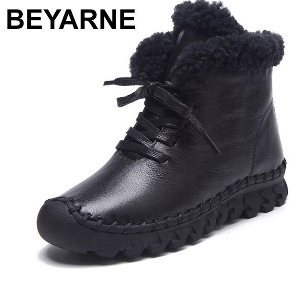 

beyarnewarm thick cotton winter boots women 2020 fashion new casual female genuine leather flat women's boots short plush shoes, Black