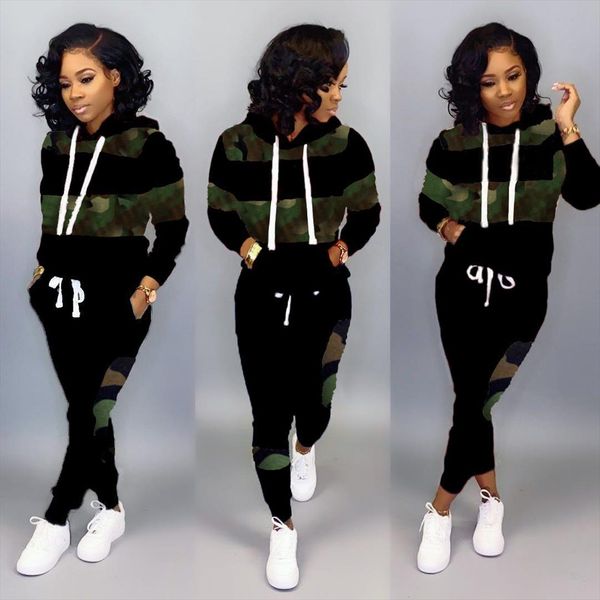 

women fall winter leopard pathwork hooded long sleeve sweatshirts hoodies warm pants two pieces sets tracksuits outfits 2019, Gray