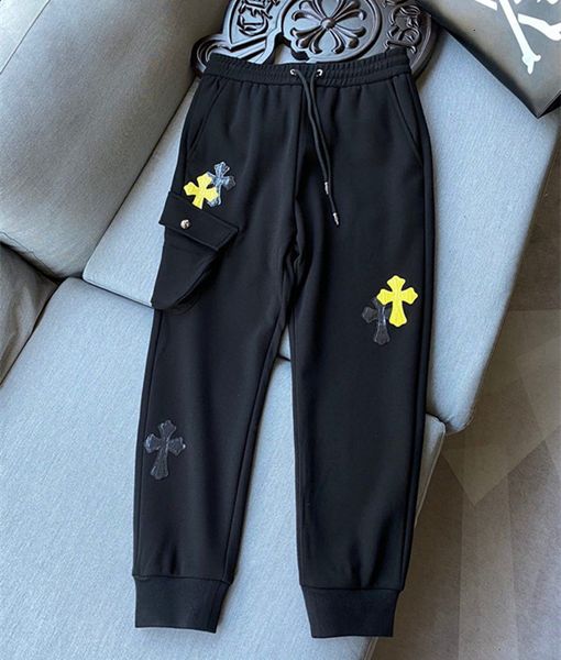 

20 winter brand new plush casual pants crosin cross leather embroidery men's fashion versatile, Black