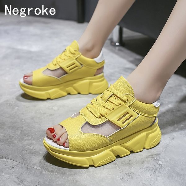 

leisure women sandals chunky platform wedge summer shoes woman open toe breathable thick sole casual footwear sandalias mujer y200405, Black