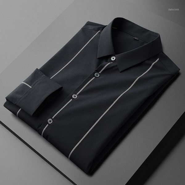 

cotton male luxury spring stripe long sleeve casual mens dress fashion slim fit black white man shirts1, White;black