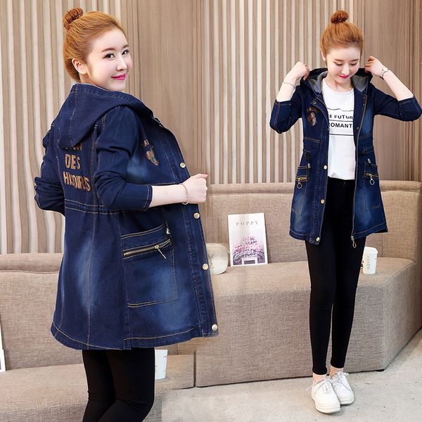 

new autumn dress korean version of fashion long letter print in the hat, waist jacket denim jacket c1106, Black;brown