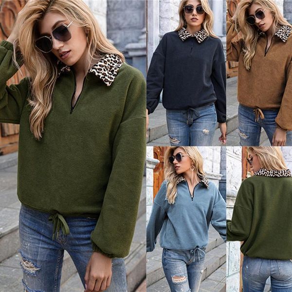 

leopard patchwork women sweatshirts 2020 winter vintage elegant lantern sleeves sweatshirts1, Black