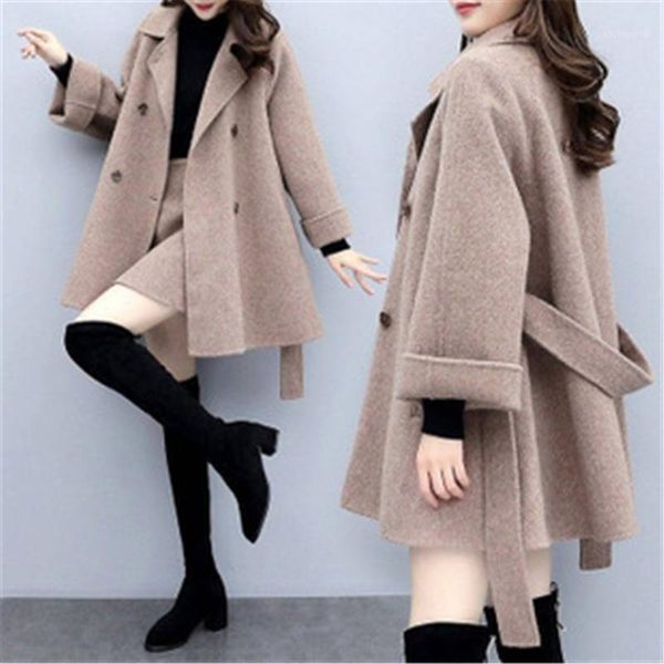

autumn winter womens long woolen coat woolen coat female long section korean version of the fashion1, Black