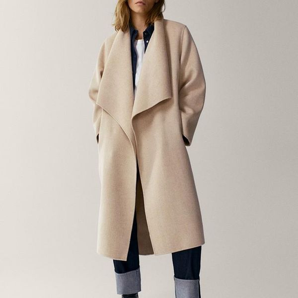 

women's wool & blends 2021 winter women woolen mid-length coat lady long sleeve fashion loose jacket female outwear top, Black