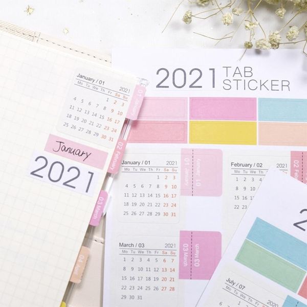 

3sheets 2021 календарь ноутбуков список стикеров functional planner ежемесячный расписание повестка дня закладка канцелярские наклейки 3shee
