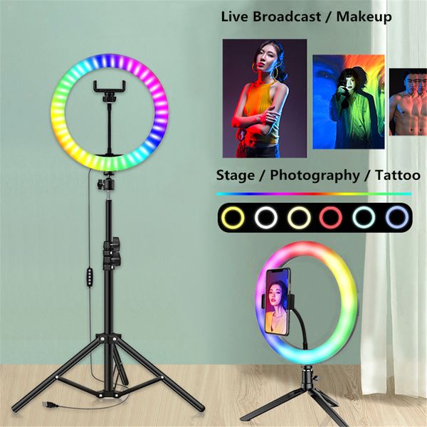 

8inch 10inch rgb led selfie ring fill light p ring lamp with tripod for makeup video live