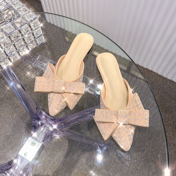 

2021 new baobated half-slippers woman out in summer fashion pointed at strass mules archery slippers ghzc, Black