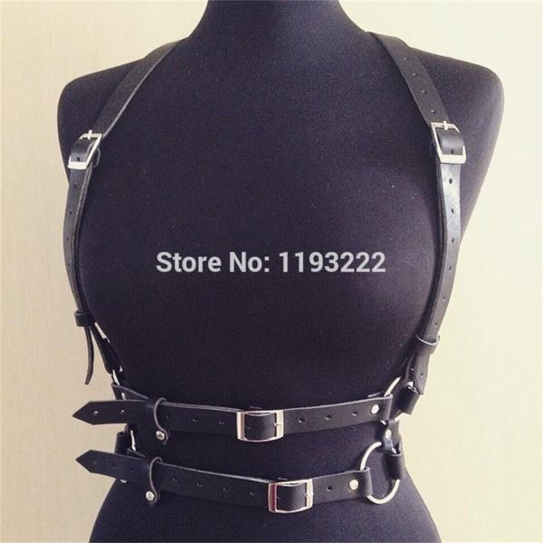 

100% handcrafted handmade double straps underbust body bondage caged bustier corset leather harness belt1, Black;white