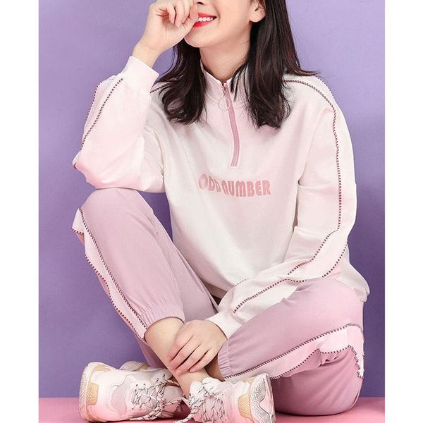 

2020 spring and autumn new sports and leisure two-piece pure color luxury loose running fashion suit women, White;black