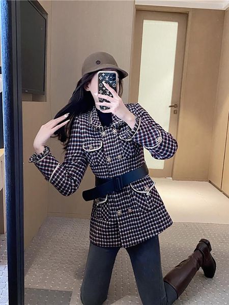 

women's suits & blazers short thousand bird plaid woolen suit coat for women autumn and winter, White;black