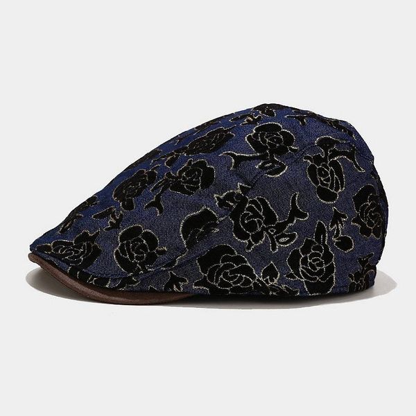 

berets ldslyjr 2021 sboy caps flower pattern print cotton flat peaked cap men and women painter beret hats 18, Blue;gray