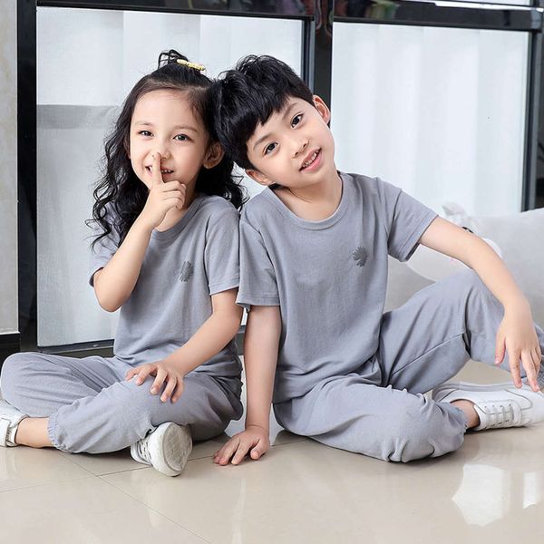 

and summer boys girls short sve pants set baby candy air conditioning thin children's pure color cotton home cloth pajamas, Blue;red