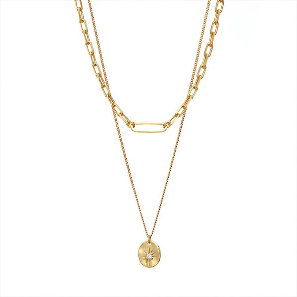 

women's pure copper necklace zircon inlaid geometric pendant simple accessories, Silver