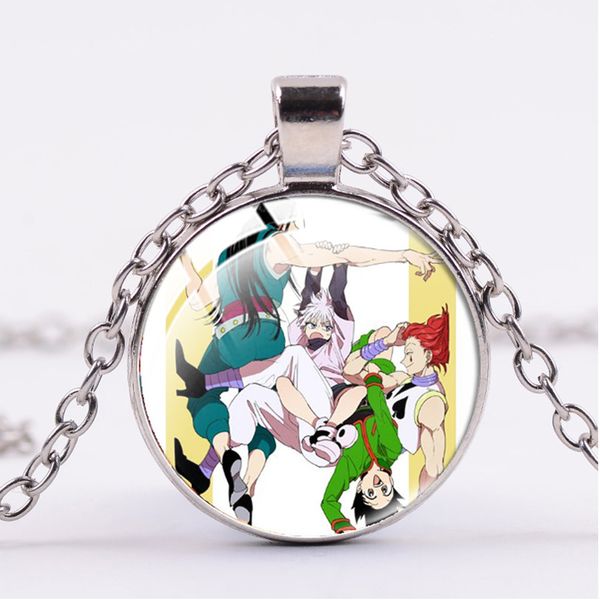 

anime hunter x hunter long chain necklace cosplay figures cartoon pattern glass cabochon handicraft necklaces pendants fans gift, Silver