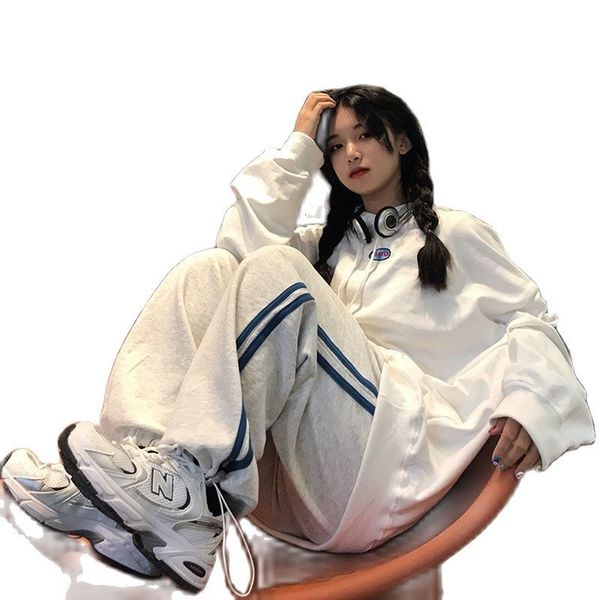 

new women's clothes winter 2021 korean fashion loose with hoodie nightie and leisure leg pants two-piece suit texu, White