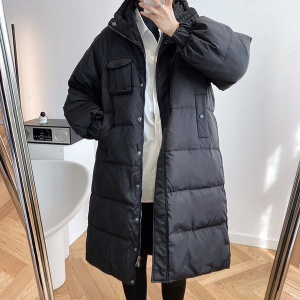 

2021 new warm winter white duck down long jacket stand collar women coat feminino parkas 5nnb, Black