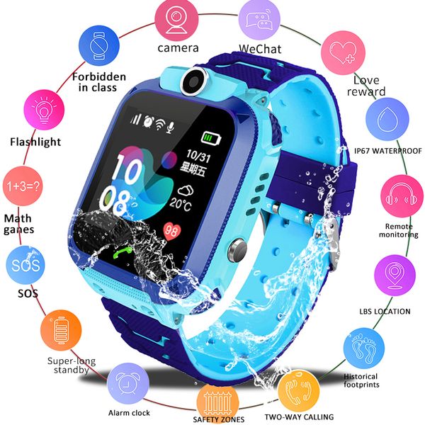 

2020 new smart lbs kid smartwatches baby watch for children sos call location finder locator tracker anti lost monitor+box, Slivery;brown
