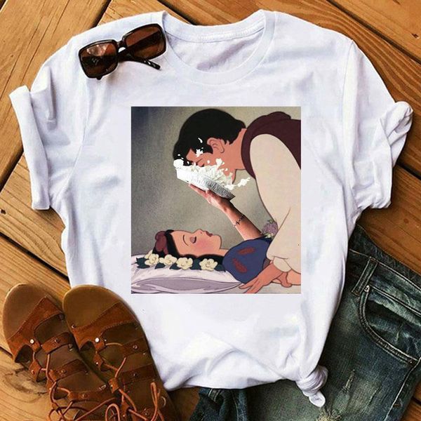 

funny princess print women t shirt o-neck casual short sleeve harajuku women's t-shirt fashion female tee shirts clothes, White