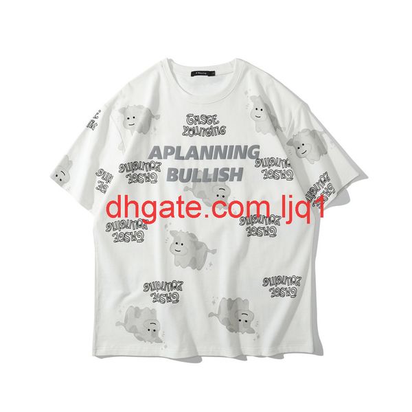

cartoon printed short sleeve t-shirt men's fashion brand round neck half sleeve original suzerain trend loose half sleeve t-shirt, White;black