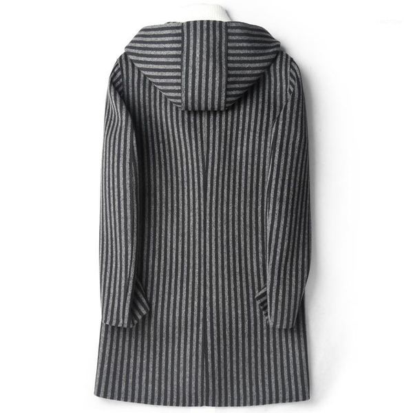 

autumn winter double sided wool coats warm hooded striped long jackets casaco d-04-19525 mf6421, Black