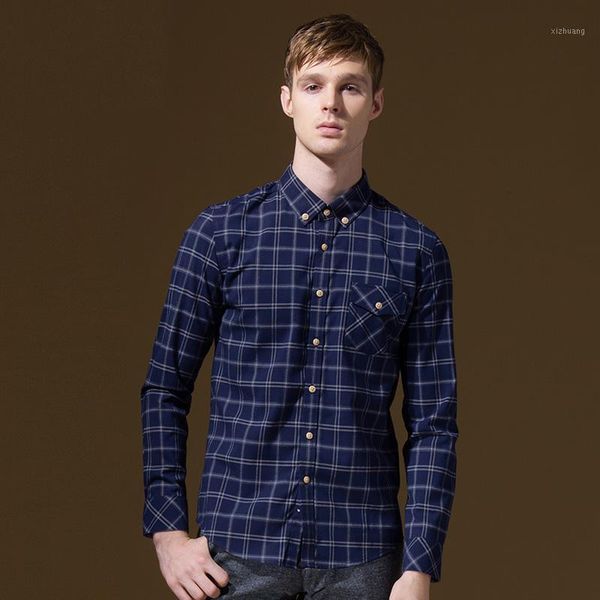 

men's casual shirts dandy homme2021fashion autumn brand clothing men long-sleeve plaid deep blue slim fit single breasted1, White;black