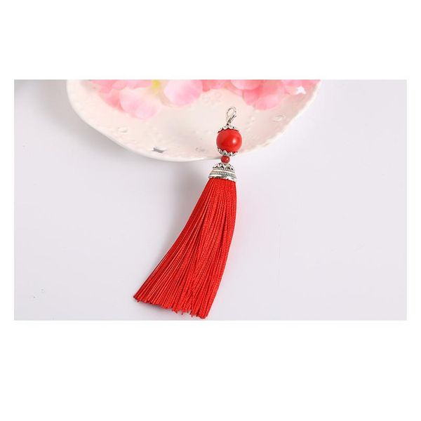 

5pcs 11.5cm cotton silk tassels key ring with beads charm pendant satin tassels with lobster clasp diy jewelry making fi jllagb