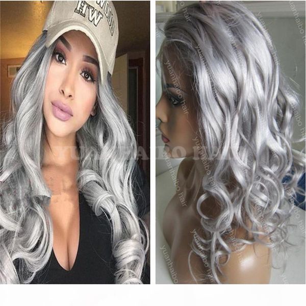 

new arrival silver gray peruvian virgin remy hair loose wave front lace wigs for black women ing, Black;brown