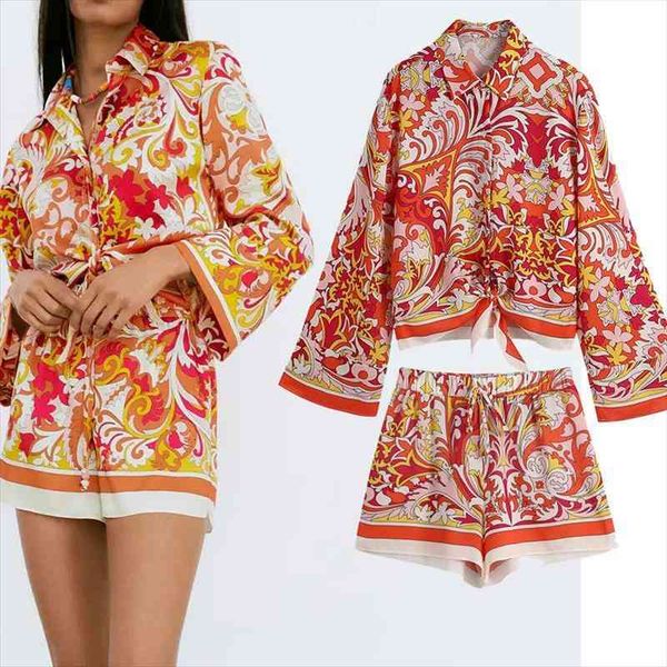 

za women 2 piece set women bow tie long sleeve single breasted blouse shirts strech waist casual shorts, Gray